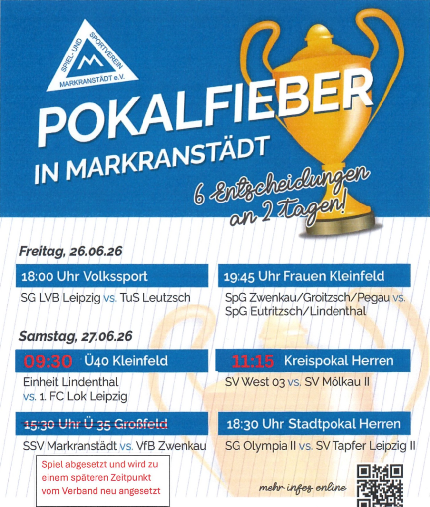 Update zu den Pokalendspielen am 26.& 27.06.26 um die Pokale der Sparkassenversicherung Sachsen in Markranstädt